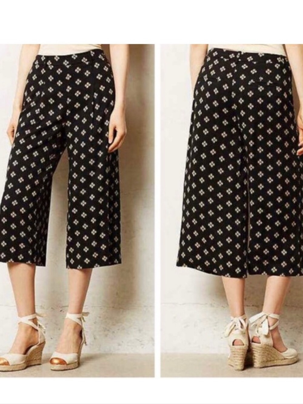 Anthropologie Elevenses Black Talavera Culottes Sz4